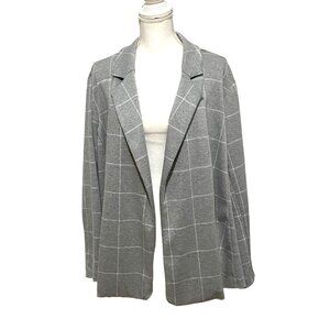 Cato Open Front Blazer Jacket Womens 18W 20W Gray Plaid Office Career Business